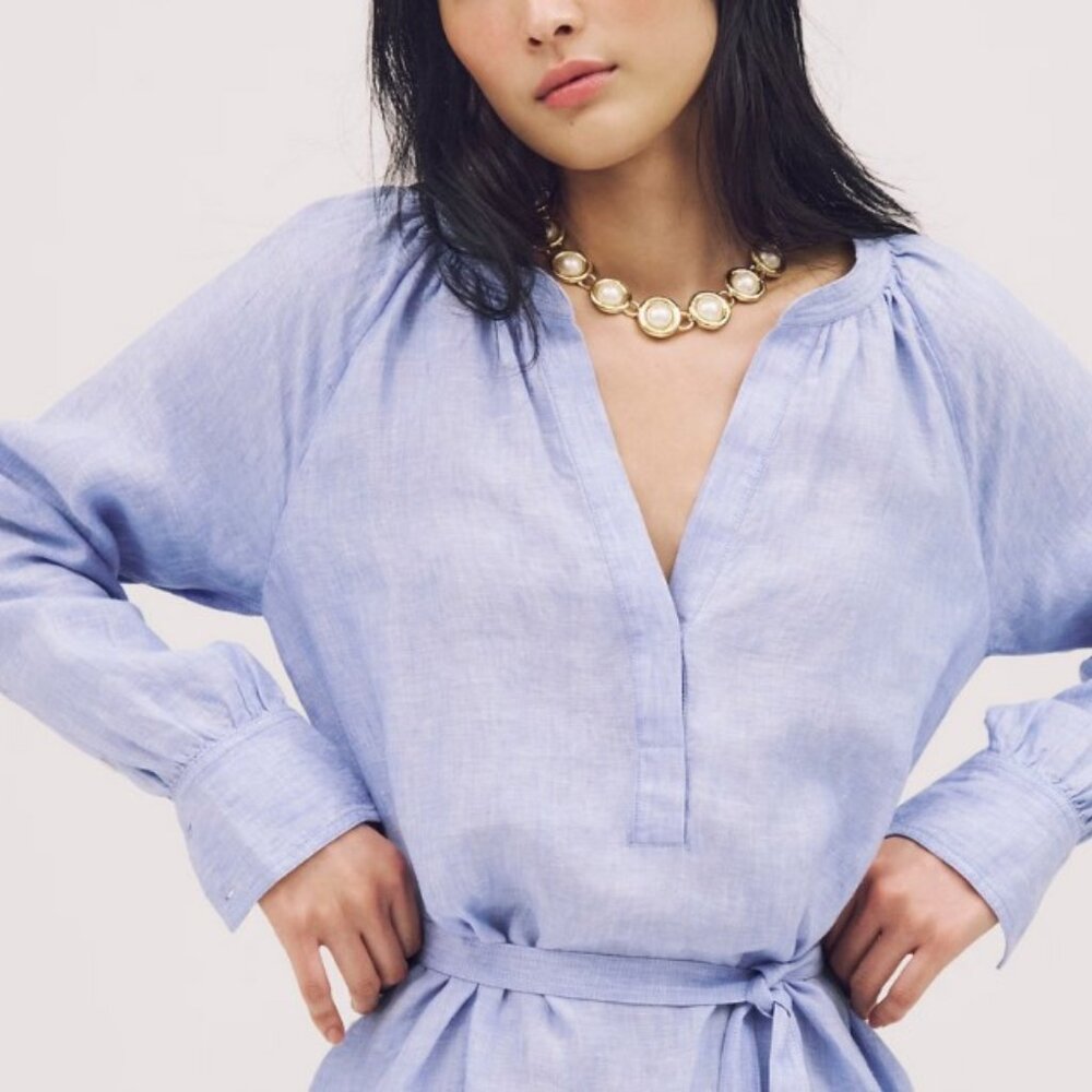 J. Crew Light Blue Linen Maxi Shirt Dress - Picture 4 of 15